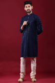 Embroidered Rayon Navy Blue Men Kurta Pajama