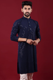 Embroidered Rayon Navy Blue Men Kurta Pajama