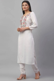 White Casual Wear Zari Embroidered Kurti in Rayon