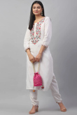 White Casual Wear Zari Embroidered Kurti in Rayon