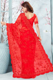 Embroidered Red Net Saree With Net Blouse