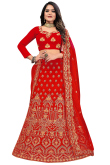 Red Party Wear Zari Embroidered Lehenga in Velvet