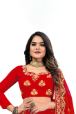 Red Party Wear Zari Embroidered Lehenga in Velvet