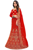 Red Party Wear Zari Embroidered Lehenga in Velvet