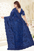 Embroidered Royal Blue Net Saree With Net Blouse