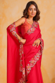 Embroidered Ruby Red Tussar Silk Light Weight Saree 