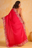 Embroidered Ruby Red Tussar Silk Light Weight Saree 