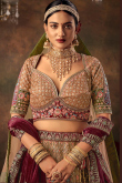 Embroidered Salmon Orange Velvet Panelled Lehenga 