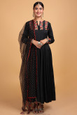 Party Wear Resham Embroidered Eid Anarkali Suit in Satin Black