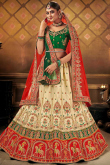 Embroidered Satin Cream Lehenga