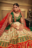 Embroidered Satin Cream Lehenga