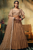 Embroidered Satin Dark Beige Lehenga