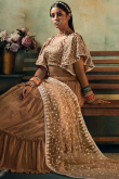 Embroidered Satin Dark Beige Lehenga