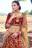 Embroidered Satin Deep Red Lehenga