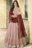 Embroidered Satin Dusty Pink Anarkali Suit