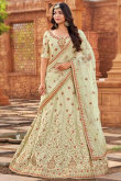 Embroidered Satin Pistachio Green Lehenga