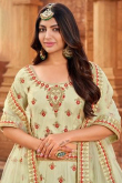 Embroidered Satin Pistachio Green Lehenga