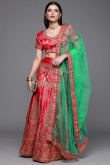 Embroidered Satin Silk Carrot Pink Lehenga