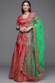 Embroidered Satin Silk Carrot Pink Lehenga