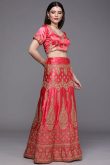 Embroidered Satin Silk Carrot Pink Lehenga