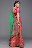 Embroidered Satin Silk Carrot Pink Lehenga