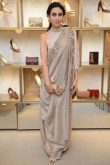 Embroidered Satin Silk Grey Beige Bollywood Saree