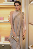 Embroidered Satin Silk Grey Beige Bollywood Saree