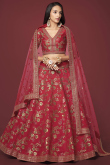 Embroidered Silk Brick Red Lehenga Choli For Sangeet 