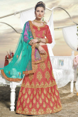 Embroidered Silk Brick Red Lehenga