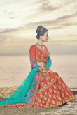 Embroidered Silk Brick Red Lehenga