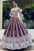 Embroidered Silk Dark Purple Lehenga