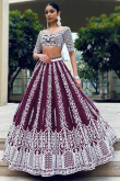 Embroidered Silk Dark Purple Lehenga