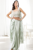 Embroidered Silk Mint Green Lehenga