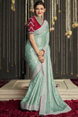 Embroidered Silk Mint Green Saree