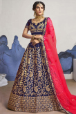Embroidered Satin Navy Blue Wedding Lehenga Blouse
