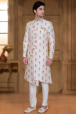 Embroidered Silk Off White Men Sherwani