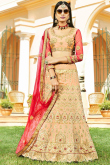 Embroidered Silk Peach Lehenga