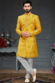 Embroidered Silk Yellow Men Sherwani