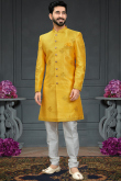 Embroidered Silk Yellow Men Sherwani