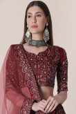 Embroidered Taffeta Silk Dark Maroon Lehenga