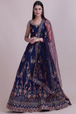 Embroidered Taffeta Silk Navy Blue Lehenga