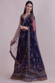 Embroidered Taffeta Silk Navy Blue Lehenga