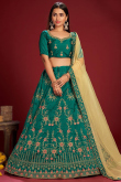 Embroidered Taffeta Silk Peacock Green Lehenga