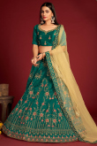 Embroidered Taffeta Silk Peacock Green Lehenga