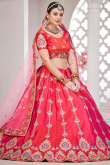 Embroidered Taffeta Silk Ruby Red Panelled Style Lehenga