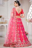Embroidered Taffeta Silk Ruby Red Panelled Style Lehenga