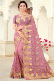 Embroidered Taffy Pink Net Designer Party Wear Saree