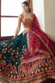 Embroidered Teal Green Georgette A- Line Lehenga for Wedding & Party