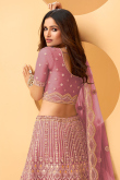 Embroidered Thulian Pink Net Fancy Lehenga