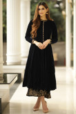 Embroidered Velvet Anarkali Suit In Black Colour